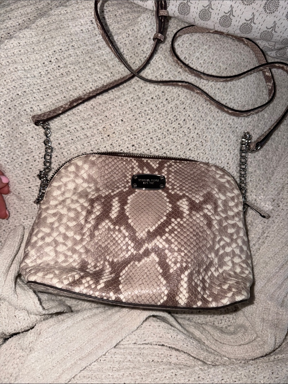 Michael Kors Taupe Snake-Print Crossbody Bag